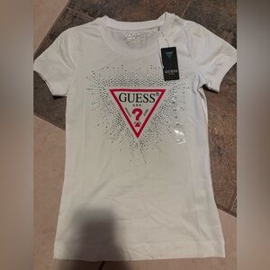 GUESS White Tee with Red Logo
